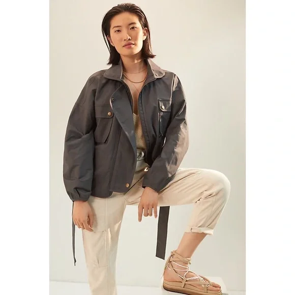 NWT ANTHROPOLOGIE PUFF SLEEVED UTILITY JACKET IN DARK GREY - Picture 2 of 5